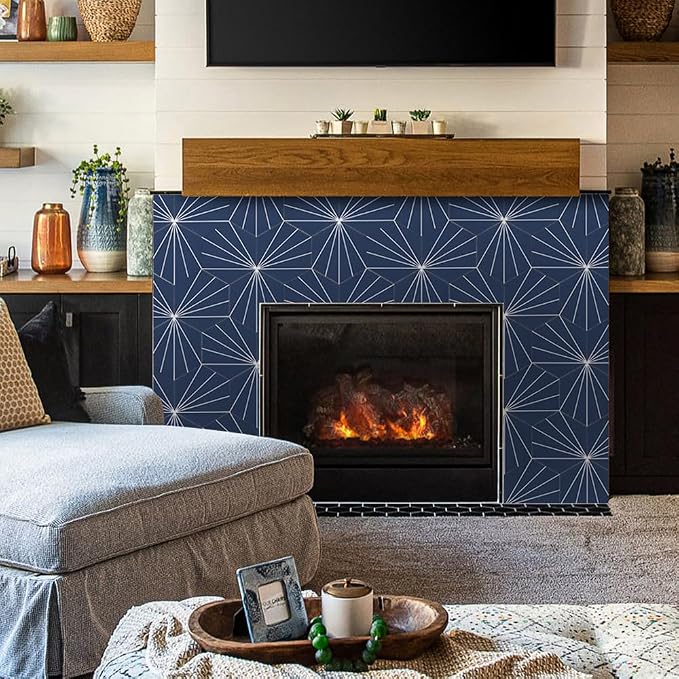AULIGET Flower Vintage Hexagon Tile Peel and Stick Backsplash, 6"x7" Self Adhesive Wall Tiles in Blue (Pack of 45) - Image 6