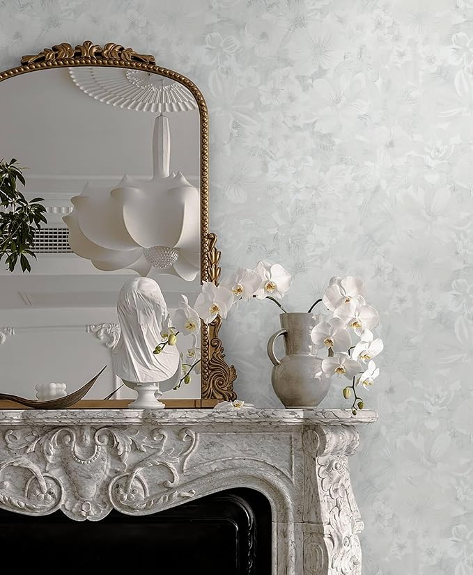 Heroad Grey Peel and Stick Wallpaper Floral Contact Paper Vintage Wall Paper Self-Adhesive Removable Wallpaper for Cabinets Drawers Bedroom Mural Wall Decor Vinyl Roll 17.3''x78.7'' - Image 2