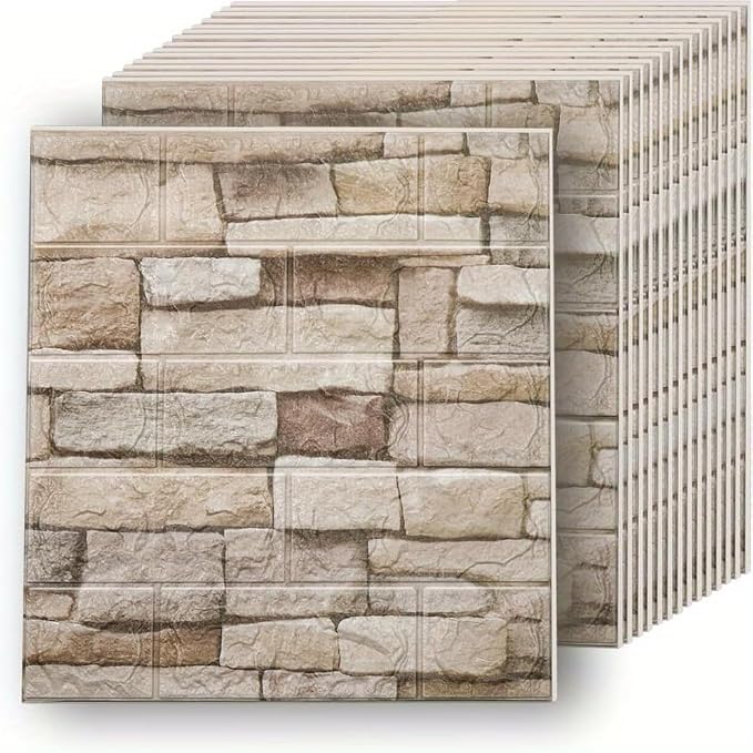 3D Wall Panels Peel and Stick Faux Foam Brick Wallpaper Covering | Retro Brick Rock 40 PCS 15"×13.7" Self Adhesive Stone Wall Tiles for DIY Interior Wall Decor by Umedol