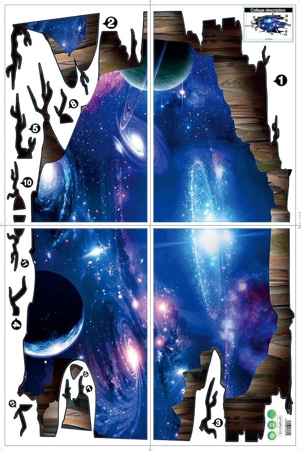 Blue Purple Galaxy Wall Decals, Removable Sticker,The Art Magic 3D Milky Way Dreamscape Home Decor (4 Sheets) - Image 3
