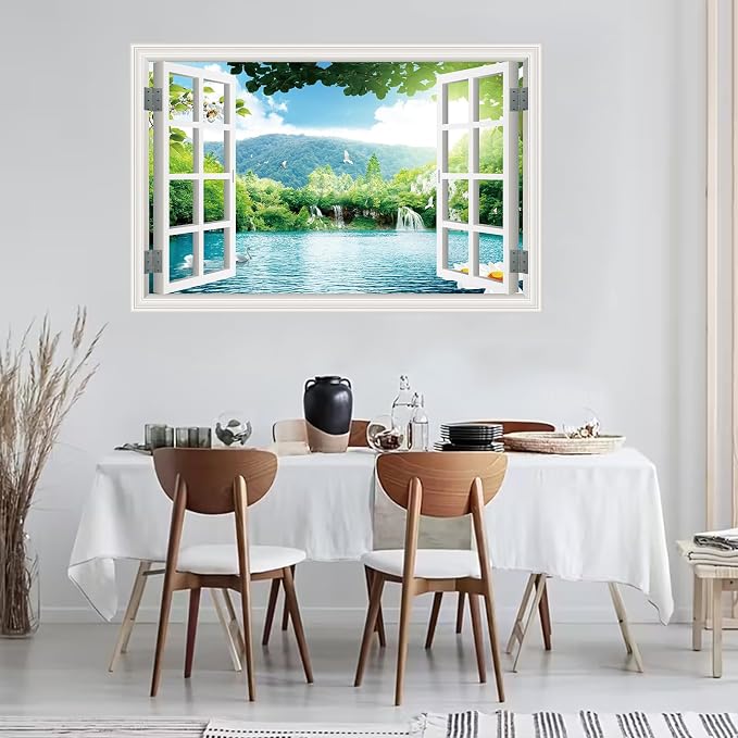‌Lmyhome Fake Window Wall Mural Spring Lake Landscape (64"x48") | Peel and Stick Faux Window Wall Sticker Decal Poster for Bedroom Home Decor - Image 7