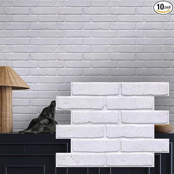 3D Faux Brick Wall Panels Peel and Stick, Designed for Quick DIY | White, 10 Pcs 15.7" x 11.8", Brick-Look, Ultra-Light PVC Fake Brick Wall Covering Tiles for Wall Renovation, Cover 12.9 sq ft by SMOOSTIKCDECOR
