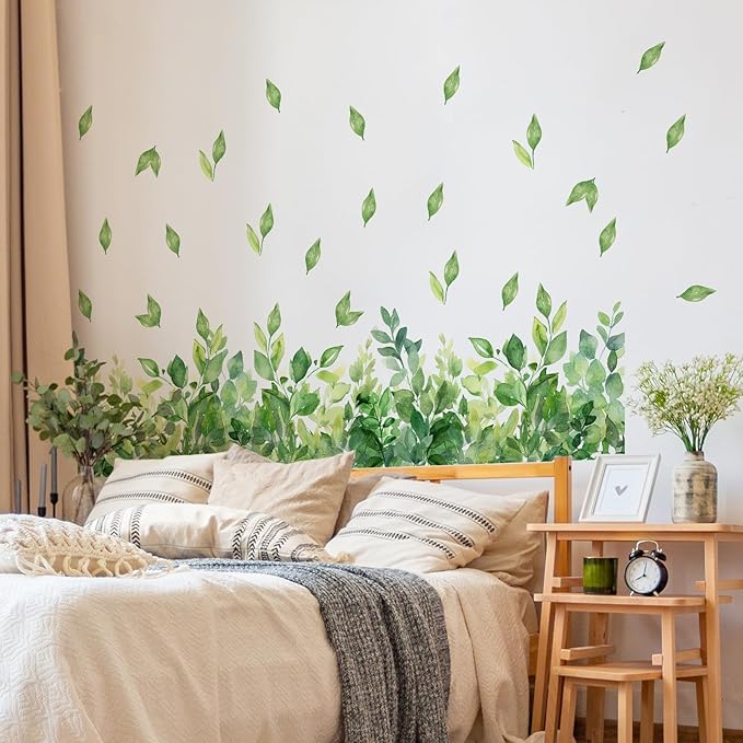 3 Pieces Green Leaves Wall Decals Vinyl Green Vines Wall Stickers Removable Art Murals Peel and Stick Leaves Decor for Girls Bedroom Living Room Nursery by Incholl