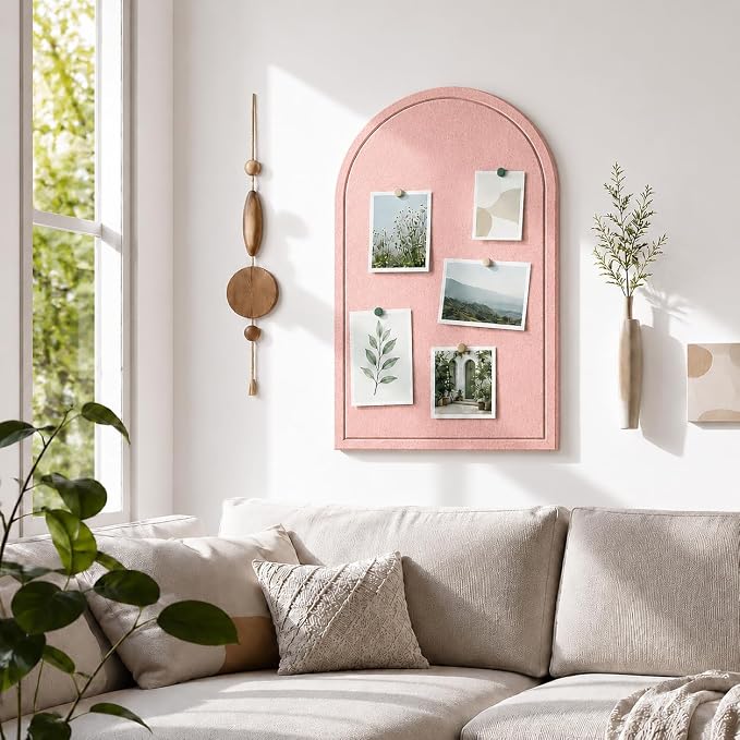 Large Arched Felt Bulletin Board, Sized 36" x 24" for Office & Wall Decor – 6 Customizable Adhesive Tiles with Pins are Perfect to Display Your Photos (Pink-B) - Image 6