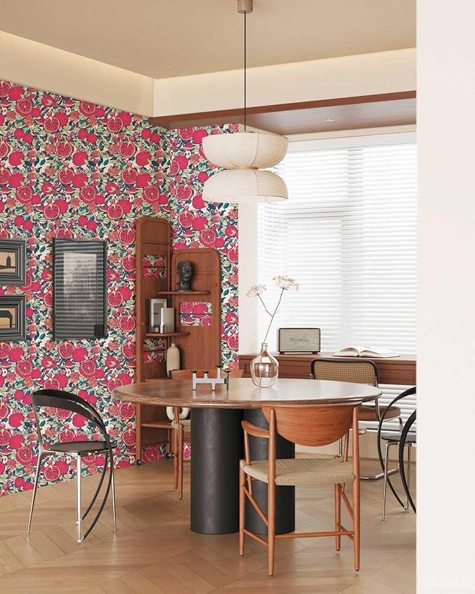 Floral Wallpaper Vintage Red Peel and Stick Wallpaper Self Adhesive Removable Wallpaper for Bedroom Cabinet Decorative Contact Paper, 17.3" x 393.7" - Image 5