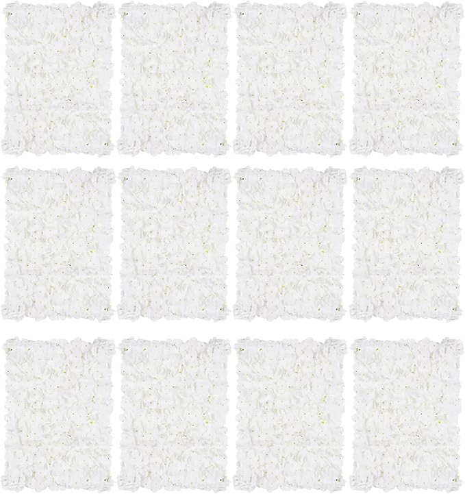 BLOSMON Flower Wall Panel Backdrop Decor, 12 Pcs, Ivory White, 24 x 16 Inch | Hydrangea Artificial Flower Backdrops, for Wedding, Party, Bridal Shower, Hanging Fake Silk Floral Panels for DIY Decor by Blosmon