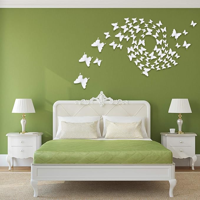BBTO 48 Pcs 3D Butterfly Mirror Wall Decor,White | Butterfly Stickers,3 Sizes,for Birthday Party Cake,Room Nursery Bathroom Wall Decor,Removable Peel Stick,Reflective - Image 6