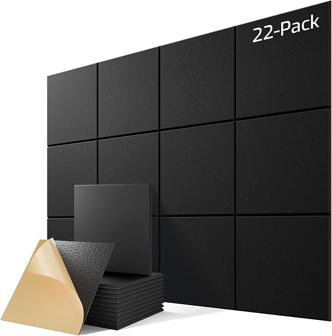 22 Pack Self-Adhesive Sound Proof Foam Panels for Walls 12"x12"x0.4" Fabric | High-Density Soundproof Wall Panels, Noise Reducing Acoustic Panels for Home Studio, Office, Easy-Install Black by Lebenforce