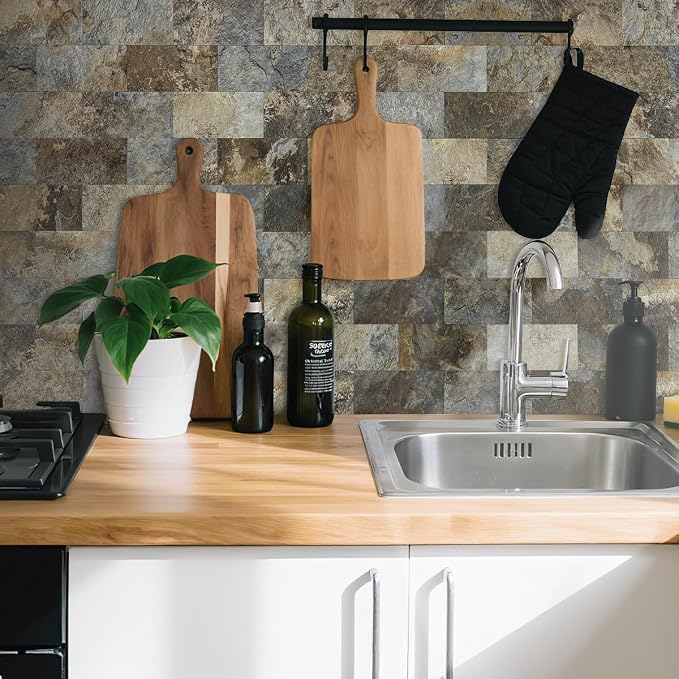 AULIGET 4-Piece Beige & Brown Slate Peel and Stick Backsplash Wall Tiles, 3" x 6" PVC Faux Stone Stick on Tile for Backsplash Kitchen, Bathroom, Laundry Room, Camper, Fireplace - Image 8