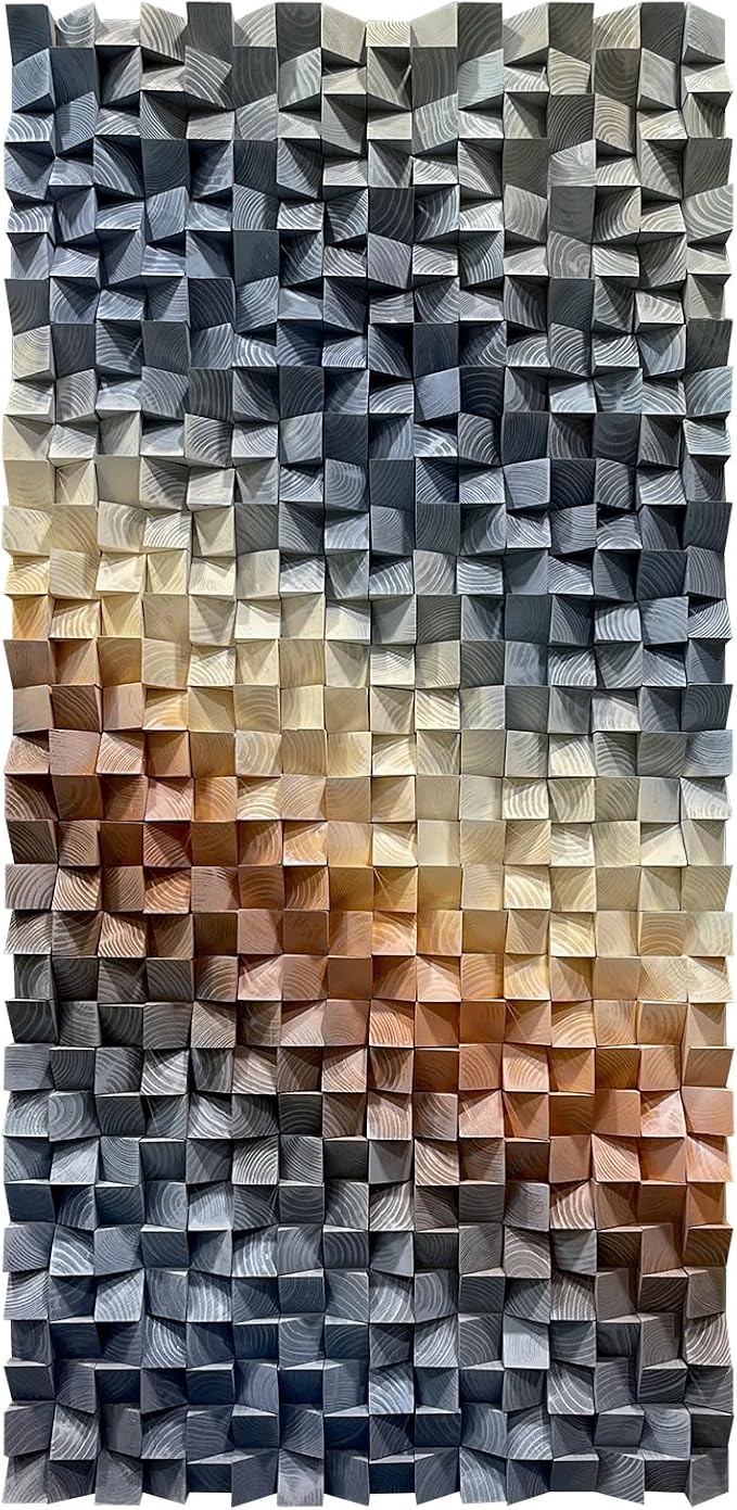 LIUZEYUE Narrow Statement 3D Wooden Wall Decor with Raised Mosaic Surface | 3D wood wall art; charcoal and copper, hand-finished color; entryway narrow wall accent; 23.6 x 47.2 in - Image 4
