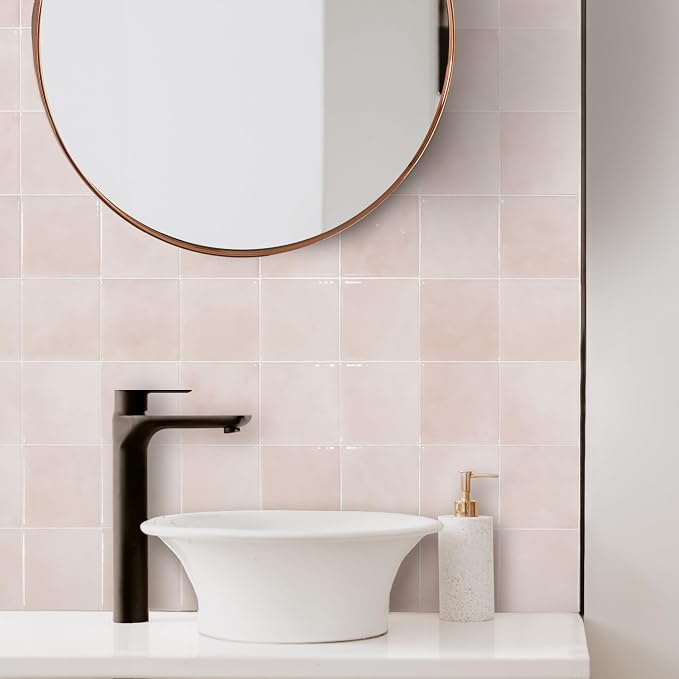 Smart Tiles Peel and Stick backsplash, Zellige Pink, 9"x9" | Pack of 5 (2.8 sq ft), Glossy, Heat/Moisture Resistant, Low VOC, Kitchen/Bathroom, Renter Friendly, Made in Canada - Image 2