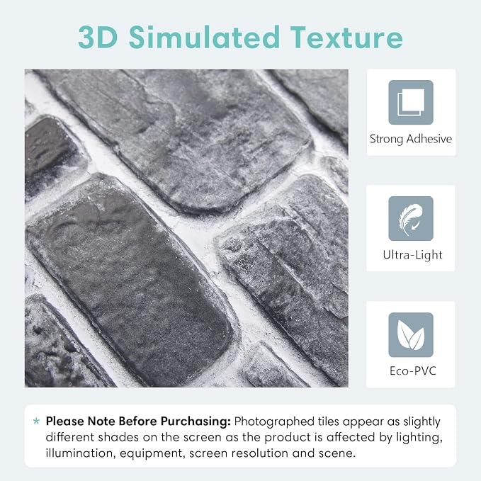Commomy Faux Stone Peel and Stick 3D Wall Panels 10 Pcs 11.8" x 11.8" | Ultralight Thin PVC Printable Faux Rock Wall Covering Decorative Tiles for Living Room,Fireplace(Covers 9.7 sq.ft) - Image 3