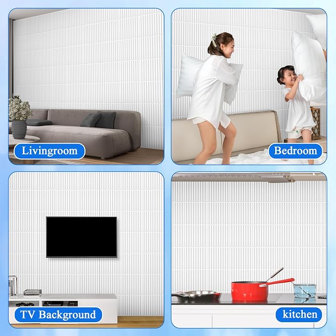 Nuanchu 32 Pcs 3D Wall Panels, 12"x12" PVC Fluted Tiles, White | Waterproof Accent Panels, Paintable Wall Tiles, for TV Background, Bedroom, Bathroom, Gaming Room, Cuttable Home DIY Decor - Image 7