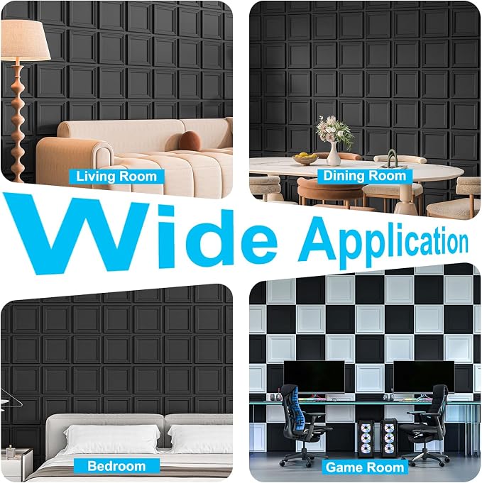 Art3d 33-Pack Accent 3D Textured Wall Panels, 11.8 x 11.8 in, Black | Wipe Clean, PVC, Water Repellent, Impact Proof, Scratch Resist, Great for Living Room, Bedroom, Gaming Room, Office - Image 8