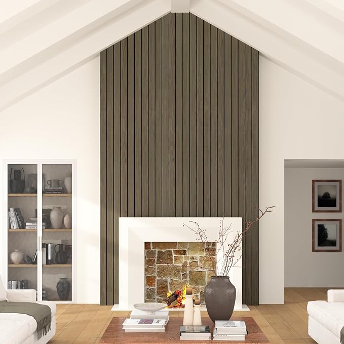 Dark Brown Wood Wall Panels Horizontal Wood Slat Contact Paper | Acoustic Slat Wall Paneling, 3D Acoustic Panels, Soundproof Foam Wallpaper for Bedroom, Bar Cabinet, Living Room, 11.8"x118" - Image 3