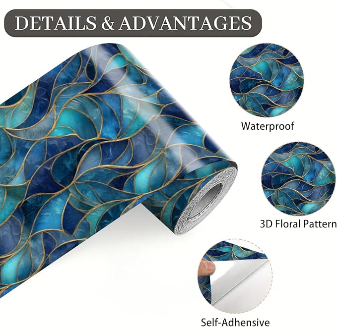 Blue Geometric Mosaic Wallpaper Border 196x4 Inch Peel and Stick Wall Border Removable Vinyl Wall Trim Modern Pattern for Kitchen Bathroom Laundry Room Home Decor - Image 9