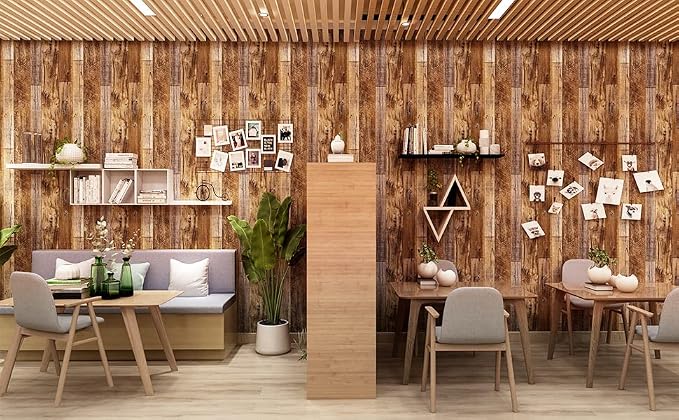 Yun-aeon Natural Wood-Brown Contact Paper Peel and Stick Wallpaper | 17.3"x 120"Self Adhesive Removable Vintage Faux Wood Wall Paper Plank Shelf Home Decoration Kitchen Counter Cover - Image 6