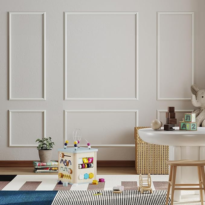JBER Peel and Stick Wall Molding Kit, 6 Pre-Cut Wainscoting Panels | Ready-to-assemble pre-cut molding, 3D wall trim for interior wall décor, living room & bedroom, 3 top 3 bottom by JBER