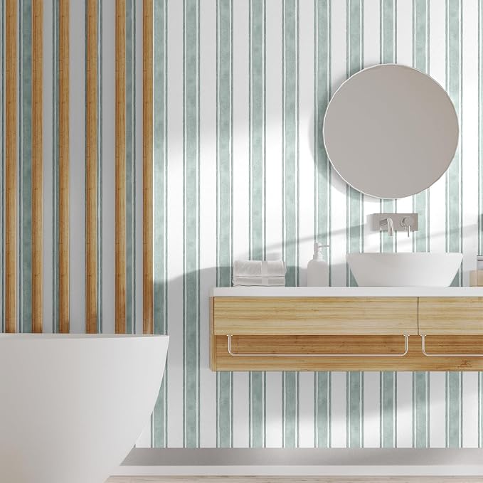 Affrolling Striped Peel and Stick Wallpaper 15.75"x118.11",Green | Watercolor Self Adhesive Contact Paper, Removable for Bedroom Cabinet Furniture, Cute Decor for Nursery Craft Room DIY - Image 5