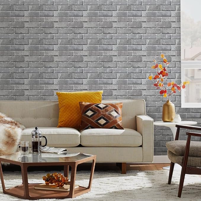 COMSTICKC 3D Peel and Stick Faux Brick Wall Panels for Quick DIY Wall Decor | Gray, 10 Pcs 11.8" x 11.8", Not Real Brick, Small Size Brick, Lightweight Thin PVC Decorative Wall Sticker, Cover 9.7 sq ft - Image 2