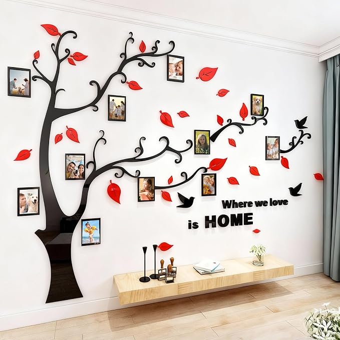 3D Tree Wall Stickers - DIY Photo Frame Tree Wall Decal Family Photo Frame Sticker Murals Wall Decor Living Room Bedroom TV Background Home Decorations (M:83 * 59in,Red Right) by guangmu