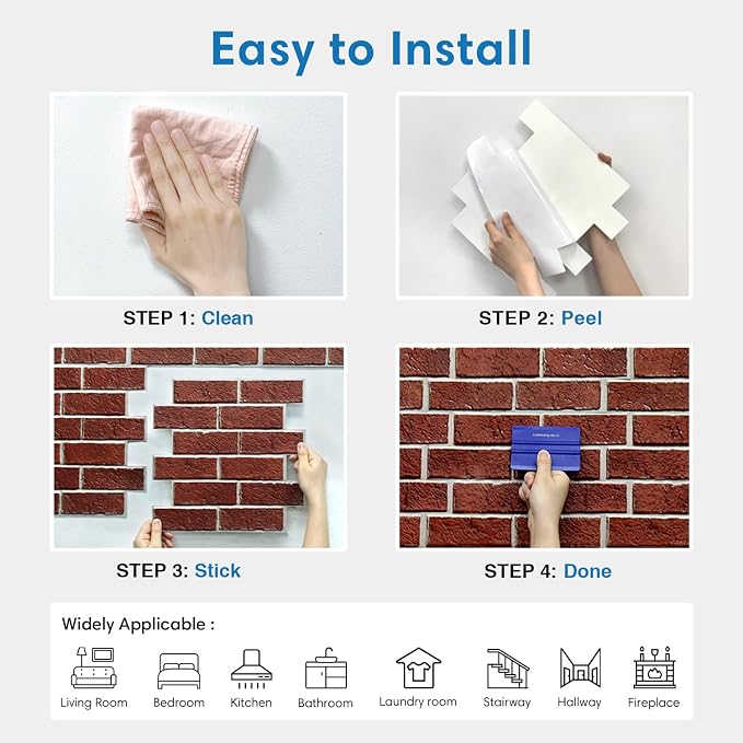 COMSTICKC 3D Peel and Stick Faux Brick Wall Panels for Quick DIY Wall Decor | 10 Pcs 11.8" x 11.8", Not Real Brick, Small Size, Ultra-Light Thin PVC 3D Fake Brick Sticker Wallpaper for DIY Interior Decor - Image 8