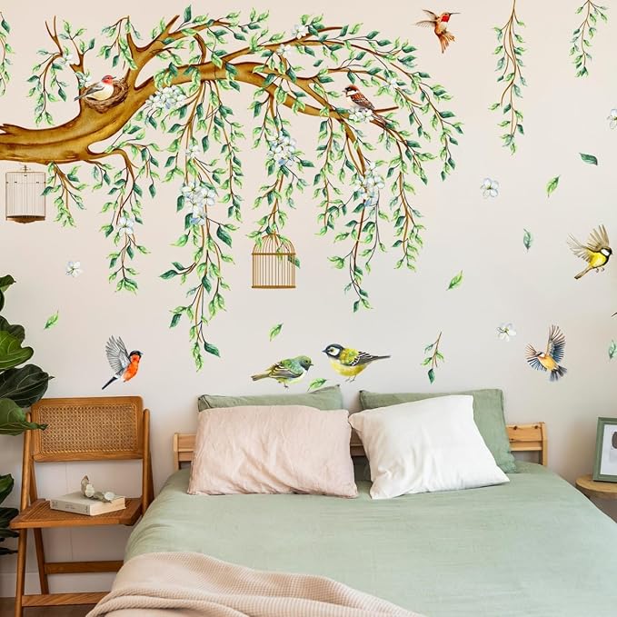 Lilac Large Green Tree Wall Decals 4 Sheets Leaves Branch Wall Murals Decor | Waterproof Hanging Vine Tree Wall Decals Peel and Stick for Living Room Bedroom (Green Vine, 11.8 * 35.4inch) - Image 2