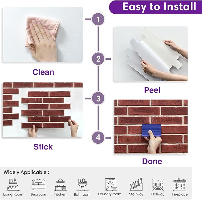 3D Faux Brick Wall Panels Peel and Stick, Designed for Quick DIY | Red, 10 Pcs 15.7" x 11.8", Brick-Look, Ultra-Light PVC Fake Brick Wall Covering Tiles for Wall Renovation, Cover 12.9 sq ft - Image 8