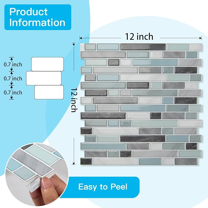 Art3d 10-Sheet Heavy-Duty Peel and Stick Backsplash, Waterproof Wall Tiles Stick on Kitchen Backsplash Living Space, Gray & Blue (Pack of 4) - Image 6