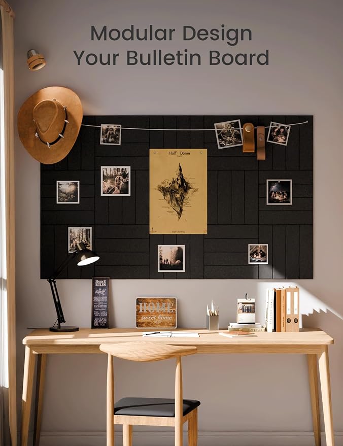 Fluxynara 48" x 36" Large Felt Bulletin Board, Black | 12 Pack Cork Board Alternative with 60 Safe Adhesive Tabs, Pin Boards for Wall Decor, Home, Office, Classroom,Dorm - Image 6
