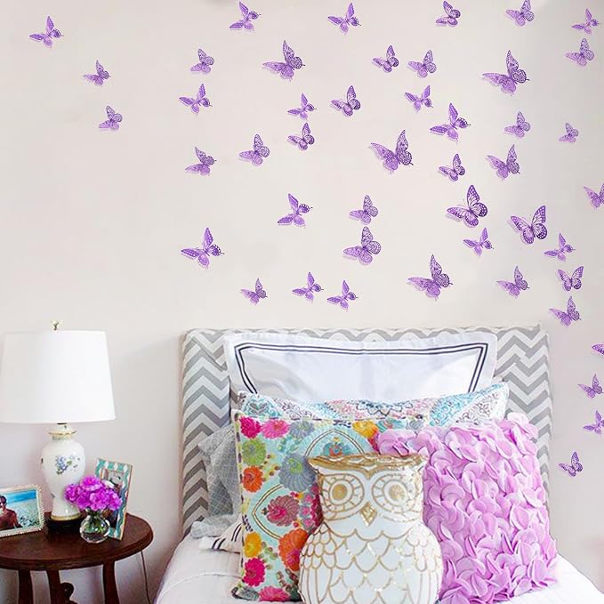 SAOROPEB 3D Butterfly Wall Decor 48 Pcs Purple Butterfly Decorations | 4 Styles 3 Sizes, Birthday Decorations Butterfly Party Decorations Cake Decorations, Removable Stickers - Image 4