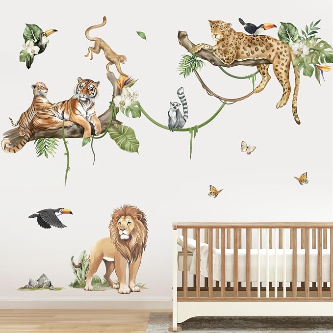 decalmile XL Jungle Animals Tree Branch Safari Lion Wall Decals Stickers by decalmile