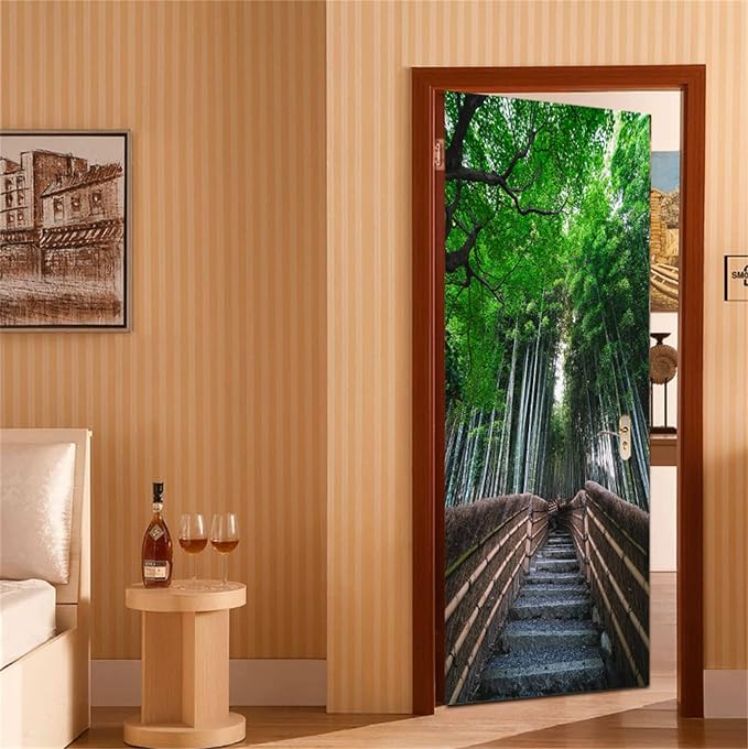 artfanke 3D Peel and Stick Door Murals 30.3"x78.7" - Self-Adhesive Door Wallpaper Stickers -Path in Forest of Bamboo Wall Poster Home Decor(2 Sheets/Set) - Image 7
