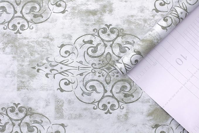 HAOKHOME White Gray Damask Peel and Stick Wallpaper Vintage Victorian | Textured Removable Wall Paper Victorian Farmhouse French Country Waterproof Neutral Brown Bathroom Bedroom 17.3in x 9.8ft - Image 9