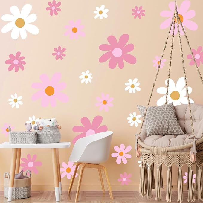 TaoBary 12 Sheet Daisy Wall Sticker Decals Pink White Flower Wall Stickers | Large Flower Wall Decals, Big Floral Decal, Daisy Bedroom Room Decor, Removable Peel and Stick, Nursery Home Wall Decor - Image 5