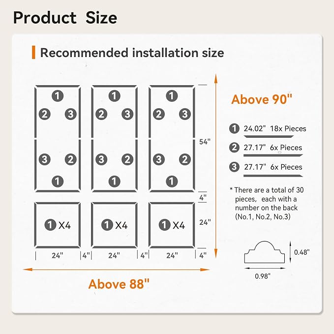 Upick Peel and Stick Wainscoting Pre-Cut Wall Molding Kit, 24"x54", 6-Frame | PS Panels,Moisture Resistant,Pre-Primed,DIY Installation,Accent Walls,Living Room,Hallway,Bathroom,Trim for Walls - Image 6