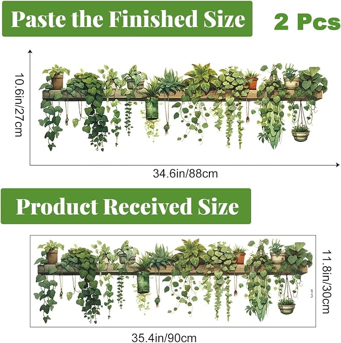 2Pc Green Plants Wall Decals, Removable PVC Stickers Indoor Decor | Vivid Plant Print, Self-adhesive Easy Install, No Wall Scratches, Fits Walls Doors Cabinets Windows Home Decor - Image 2