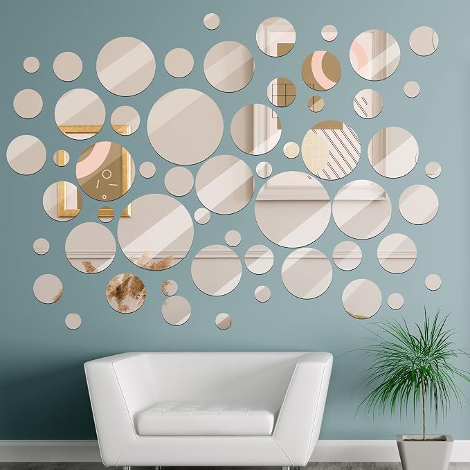 Jetec 56 Pcs Round Glass Mirror Tiles, 2/3/4/6/8/10 Inch Wall Decor Set - Image 6