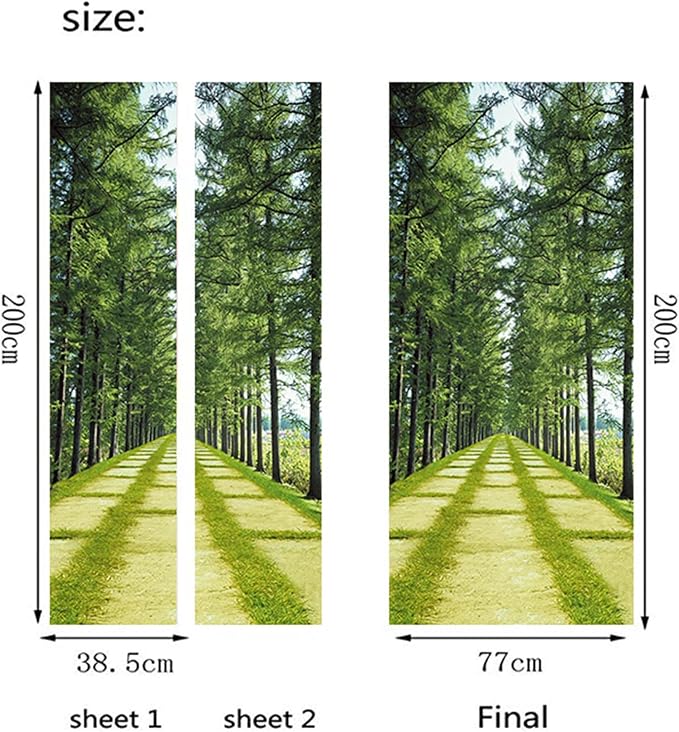 artfanke 3D Peel and Stick Door Sticker 30.3"x78.7"- Self-Adhesive Door Wallpaper Murals Decal-Green Forest Lawn Wall Poster for Home Decor (2 Sheets/Set) - Image 5