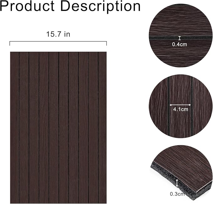 3D Faux Wood Slat Wall Panel – Peel and Stick Self Adhesive Soundproof Foam Board for Interior Wall, Ceiling, Home Theater Decor Dark Brown15.7"x118" - Image 4