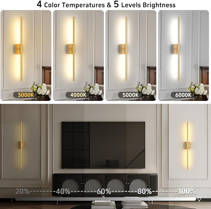 iThird Battery Operated Wall Sconces Set of 2, 10000mAh, Gold | remote control and 360° rotation, for picture display TV wall mirror bedroom or living room home decor - Image 9