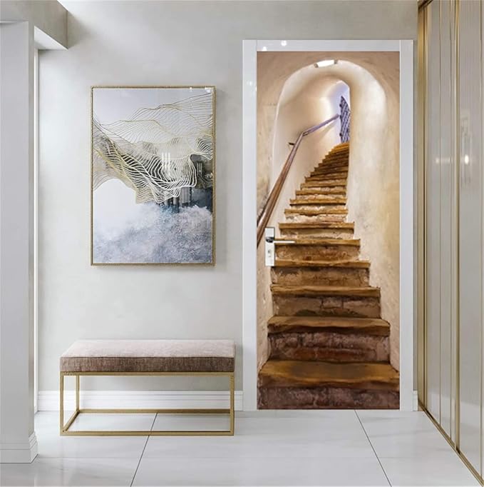 artfanke 3D Peel and Stick Door Stickers 30.3"x78.7"-Stone Ladder Door Wallpaper Murals Decal Self-Adhesive for Bedroom Home Decor (2 Sheets/Set) - Image 4