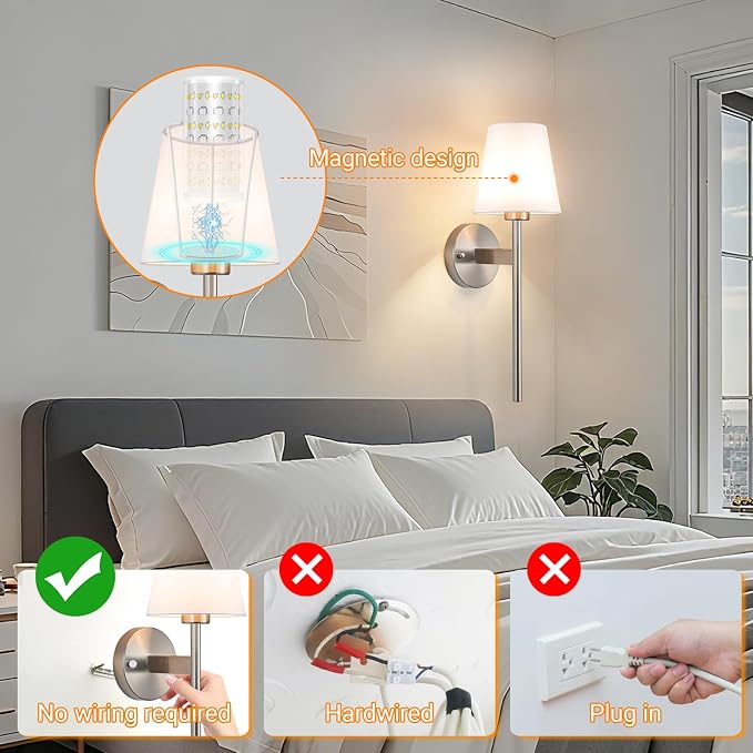 Battery Operated Wall Sconces Set Of 2, Wireless Battery Wall Light With 10000mAh RGB Rechargeable Magnetic Bulb, Rechargeable Wall Sconce With Remote Control For Bedroom, No Electrician Required - Image 5