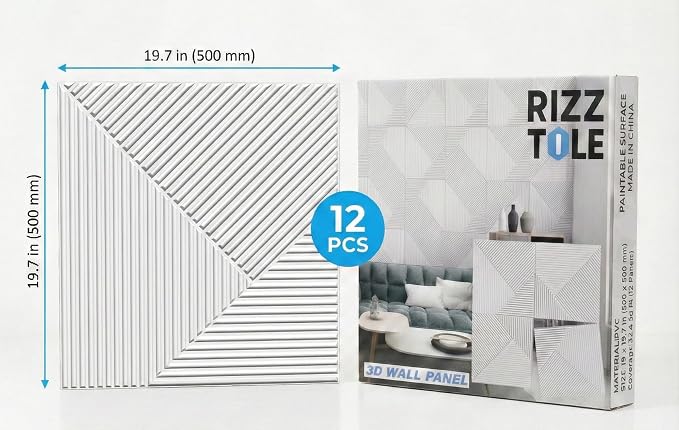 3D Wall Panels for Interior Wall Decor, PVC, White | 19.7x19.7 Inch, 12 Pack Covers 32 Sq Ft, Decorative Textured Tile, Paintable, Fire Resistant, Lightweight Modern Accent - Image 9