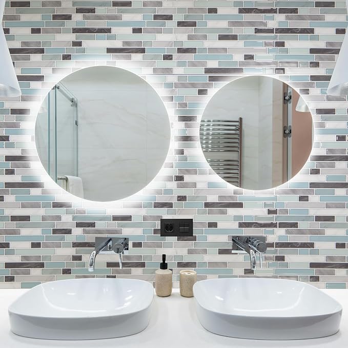 Art3d 10-Sheet Heavy-Duty Peel and Stick Backsplash, Waterproof Wall Tiles Stick on Kitchen Backsplash Living Space, Gray & Blue (Pack of 4) - Image 4
