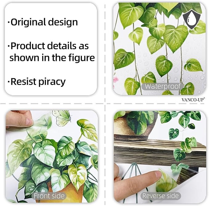 2 Sheets Potted Green Plants Wall Stickers & Murals Peel and Stick Removable Wall Decals Living Room Vinyl 3D Wall Stickers for Bedroom Bathroom Cabinet Vine Wall Clings Decor with Butterflies - Image 6