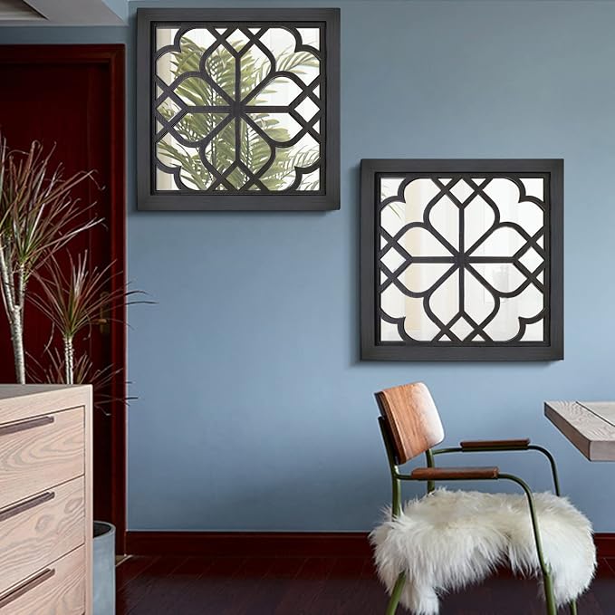 Wocred 2 PCS Square Wall Mirror,Gorgeous Rustic Farmhouse Accent Mirror,Black Entry Mirror for Bathroom Renovation,Bedrooms,Living Rooms and More(20”x20”) - Image 3