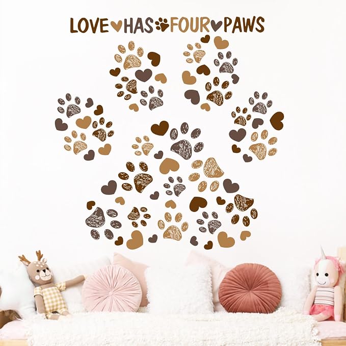 Mfault Dog Cat Paw Prints Wall Decals Stickers, Love Has Four Paws Nursery | Decorations Kids Bedroom Art, Neutral Toddlers Girls Boys Pet Lovers Room Playroom Decor - Image 4
