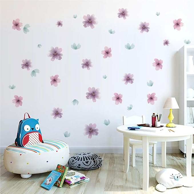 Flower Wall Decals - Peel and Stick Floral Flowers Wall Stickers,Removable Purple Flower Home Decor Art for Kids Living Room, Bedroom, Nursery Decor Wall Corner Decor (Purple Flower Wall Decals) - Image 3