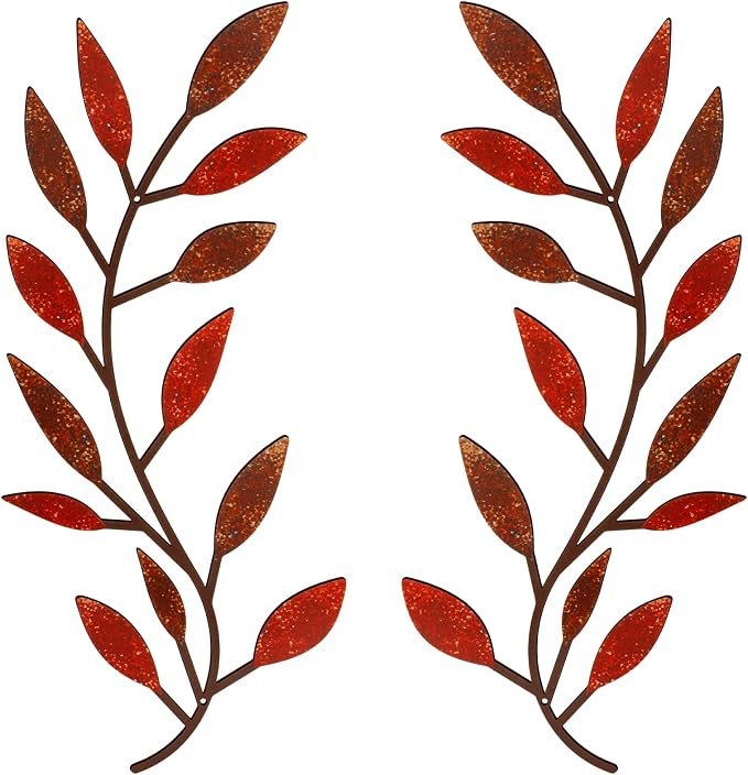 Zhengmy 2 Pcs Metal Leaf Wall Art Vine Branch Decor,Autumn Color | Olive Branch Metal Decor for Living Room Hallway, Symmetrical Leaf Pair for Doorway Entryway, Lightweight Hanging Art Design by Zhengmy